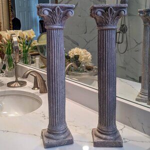 20” Tall Candlesticks Resin Beige Sandstone Roman Greek Columns set of 2
